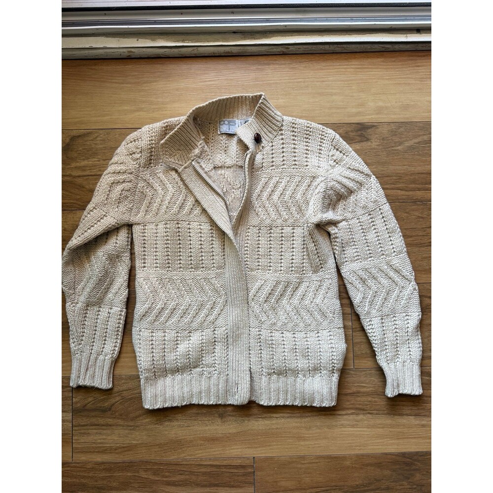 Vintage PGS Peter’s General Stores 100% Wool Cable Knit Zip Sweater size Medium
